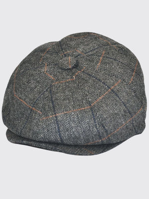 G&H Jude Wool Blend Grey Herringbone Check Newsboy Cap - S | 56cm - Accessories