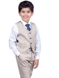 Cavani Caridi Boys Cream Three Piece Slim Fit Check Wedding Suit - Suit & Tailoring