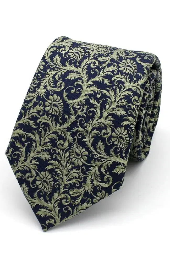 L A Smith Sage On Navy Wedding Floral Paisley Tie And Hank Set - Accessories