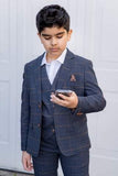 Marc Darcy Boy’s Jenson Marine Navy Check Three Piece Suit - 1 YEAR - Suit & Tailoring