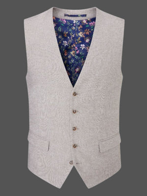 Skopes Jude Stone Beige Herringbone Tweed Waistcoat - 34R - WAISTCOATS