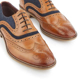 London Brogue Shelby Oxford Tan Navy Shoes