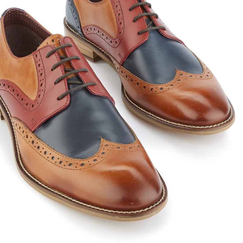 London Brogue Tommy Derby Tan/Blue/Red Brogue Shoes