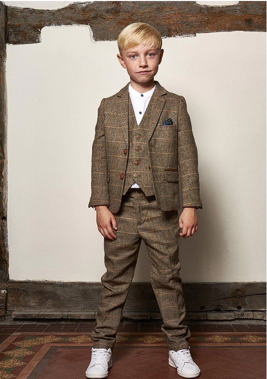 Marc Darcy Ted Three Piece Brown Slim Fit Suit Kids