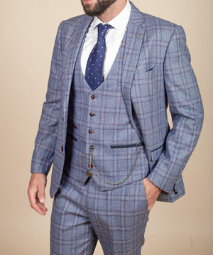 Marc Darcy Abbott - Blue Tweed Check 3 Piece Suit