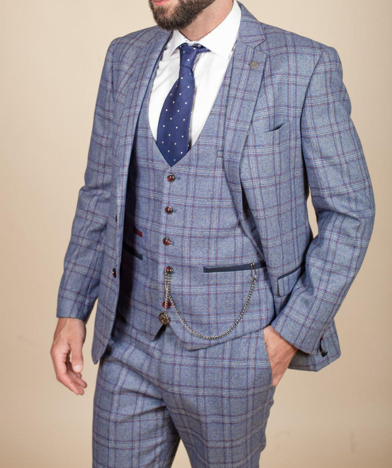 Grey check suit hot sale with black waistcoat