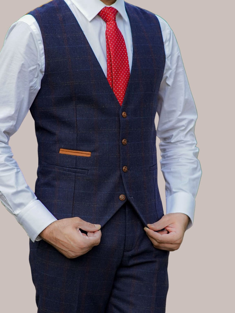 Barucci Bruno Men’s Vintage Navy Tweed Waistcoat - Pants