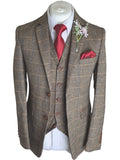 Barucci Louis Men’s Tan Slim Fit Tweed 3 Piece Suit - Suits