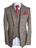 Barucci Louis Men’s Tan Slim Fit Tweed 3 Piece Suit - Suits