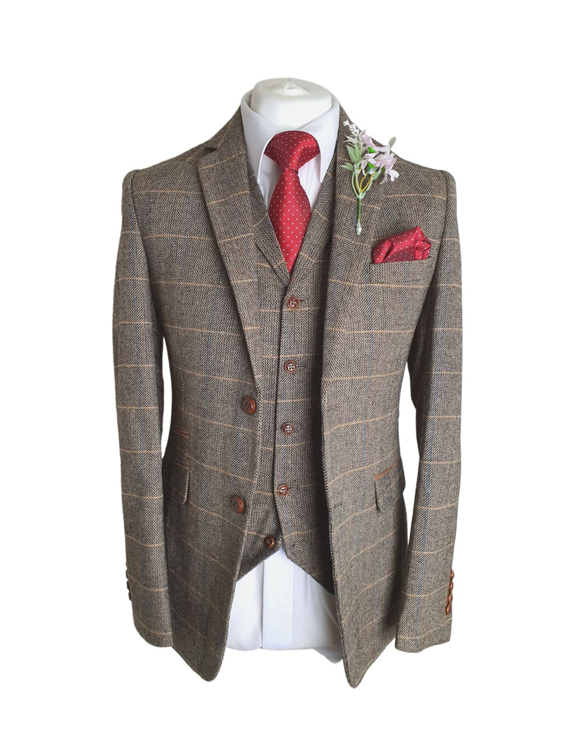 Barucci Louis Men’s Tan Slim Fit Tweed Blazer - Coats & Jackets