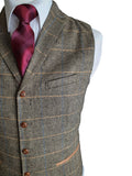 Barucci Louis Men’s Tan Slim Fit Tweed Waistcoat - WAISTCOATS