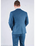 Marc Darcy Dion Mens 3 Piece Blue Slim Fit Check Tweed Suit - Suit & Tailoring