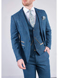 Marc Darcy Dion Mens 3 Piece Blue Slim Fit Check Tweed Suit - Suit & Tailoring