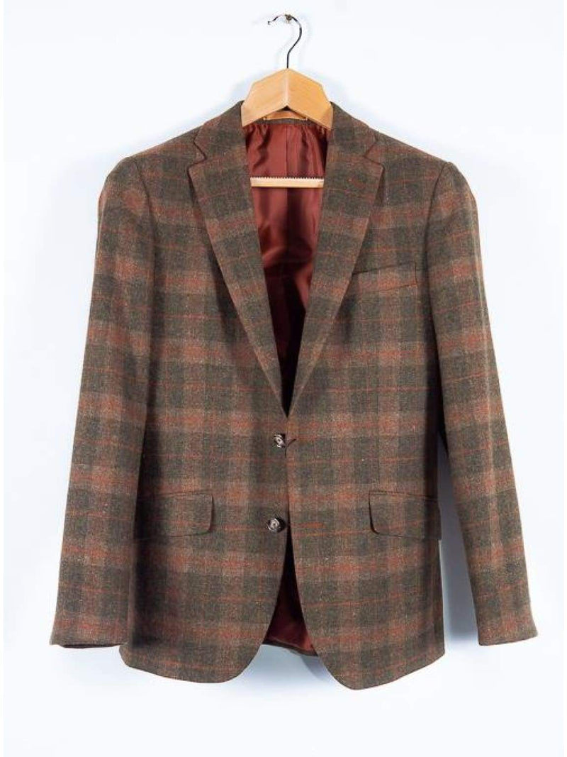 Brown Tweed Blazer 100% Wool Tailored Fit by Torre - Suit & Tailoring
