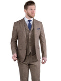 Brown Tweed Suit 100% Donegal Wool Men’s Three Piece Suit Elton by Torre - Suit & Tailoring