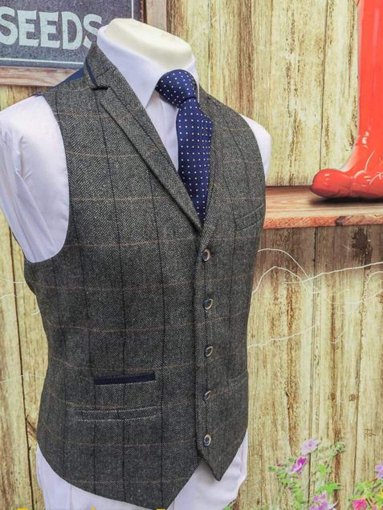 Cavani Albert Grey Men s Tweed Check Lapel Waistcoat Cavani menswearr Menswearr Australia