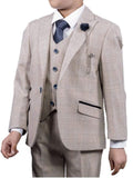 Cavani Caridi Boys Cream Three Piece Slim Fit Check Wedding Suit - Suit & Tailoring