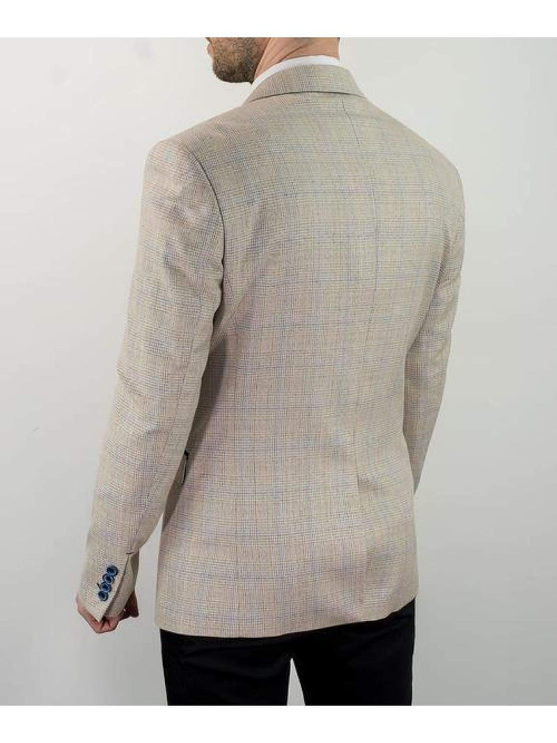 Cavani Caridi Mens Cream Slim Fit Tweed Check Caridi Blazer - Suit & Tailoring