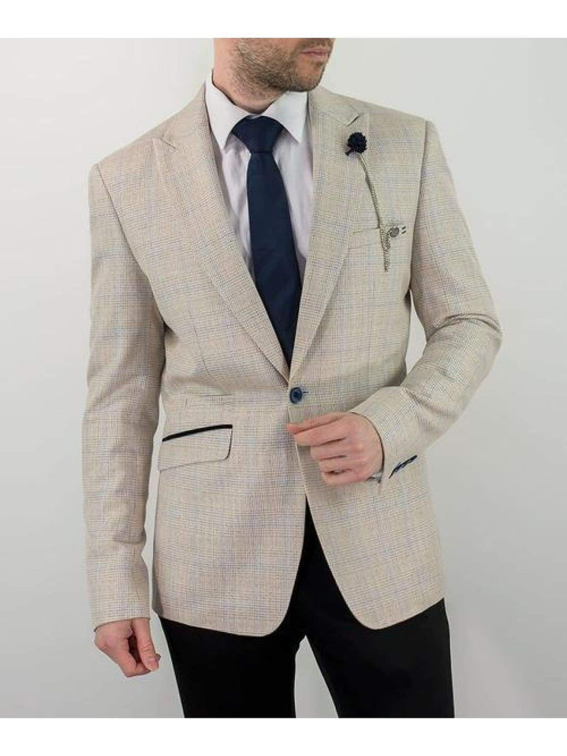 Cavani Caridi Mens Cream Slim Fit Tweed Check Caridi Blazer - 36R - Suit & Tailoring
