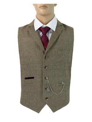 Cavani Gaston Sage Tweed Waistcoat - 36 - Suit & Tailoring