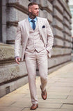 Cavani Miami Beige Men’s Three Piece Slim Fit Tweed Suit - Suit & Tailoring