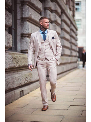 Cavani Sandom Beige Men’s Three Piece Slim Fit Tweed Suit - Suit & Tailoring