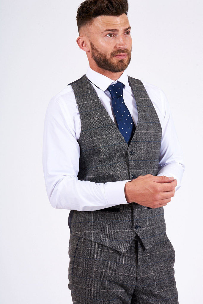 Grey check store waistcoat