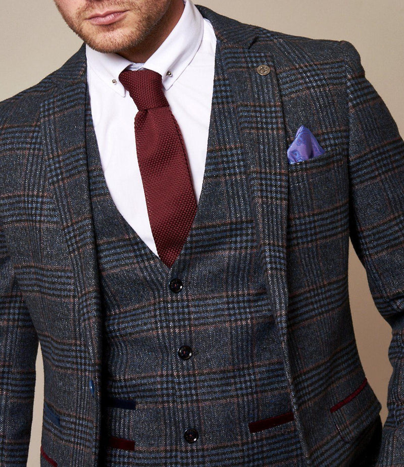 Marc Darcy Luca - Navy Tweed Check 3 Piece Suit