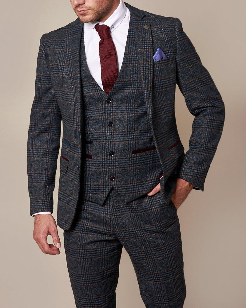 Marc Darcy Luca - Navy Tweed Check 3 Piece Suit