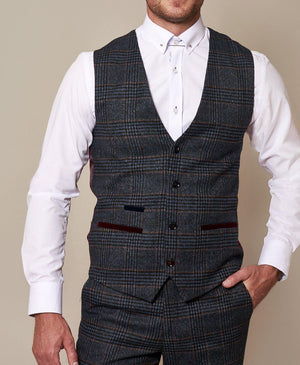 Marc Darcy Luca - Navy Check Tweed Waistcoat