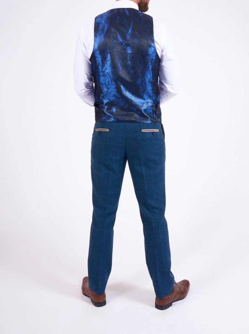 Marc Darcy Dion Mens Blue Slim Fit Check Tweed Waistcoat - Suit & Tailoring