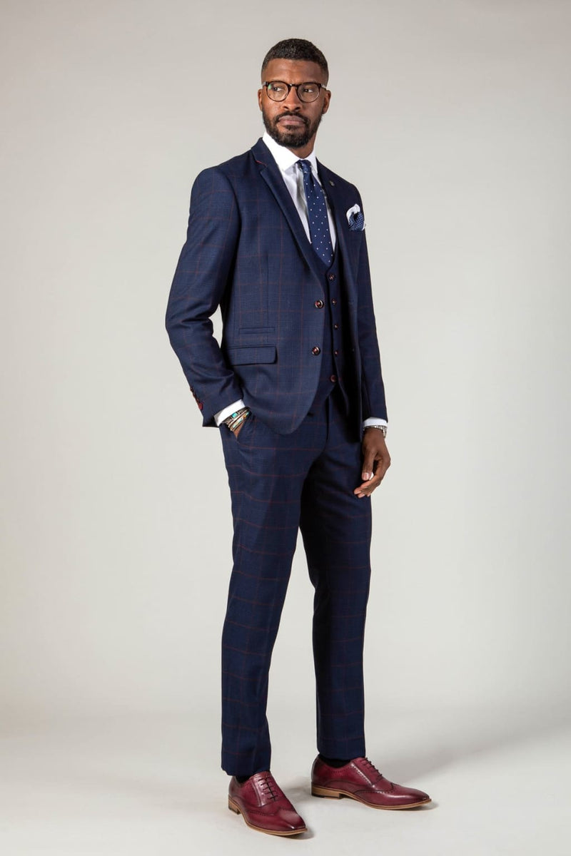 Marc Darcy Edinson Navy Check Three Piece Suit - Suit & Tailoring