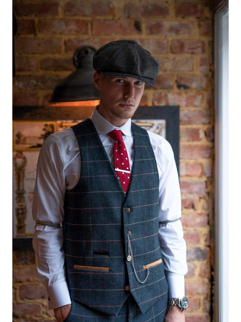 Marc Darcy Eton Men’s Blue Slim Fit Tweed Check Suit Waistcoat | Marc ...