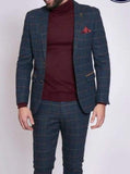 Marc Darcy ETON Navy Blue Tweed Check Two Piece Suit - Suit & Tailoring