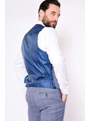 Marc Darcy Hilton Blue Tweed Check Double Breasted Waistcoat - Suit & Tailoring