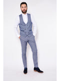 Marc Darcy Hilton Blue Tweed Check Double Breasted Waistcoat - Suit & Tailoring