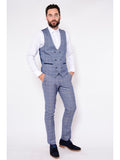 Marc Darcy Hilton Blue Tweed Check Double Breasted Waistcoat - Suit & Tailoring