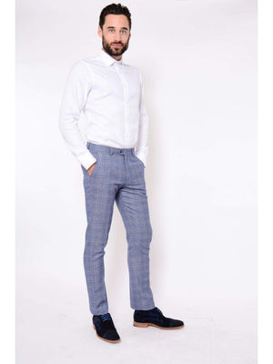 Marc Darcy Hilton Blue Tweed Check Trousers - 28S - Suit & Tailoring