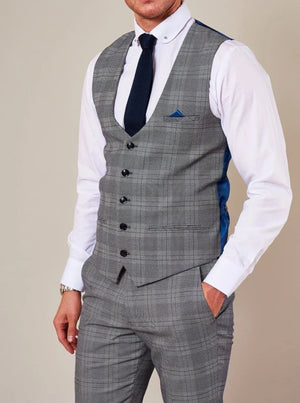 Marc Darcy Jerry Grey Check Single Breasted Waistcoat - 34R | EU44 - Suit & Tailoring