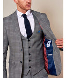 Marc Darcy Jerry Grey Check Suit Single Breasted Waistcoat - Wedding Suits