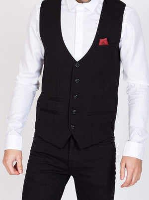 Marc Darcy Kelly Mens Black Single Breasted Waistcoat - Suit & Tailoring