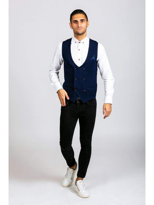 Marc Darcy Kelly Men’s Blue Double Breasted Waistcoat - 36 - Suit & Tailoring