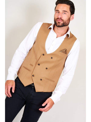 Marc Darcy Kelly Men’s Tan Double Breasted Waistcoat - Suit & Tailoring
