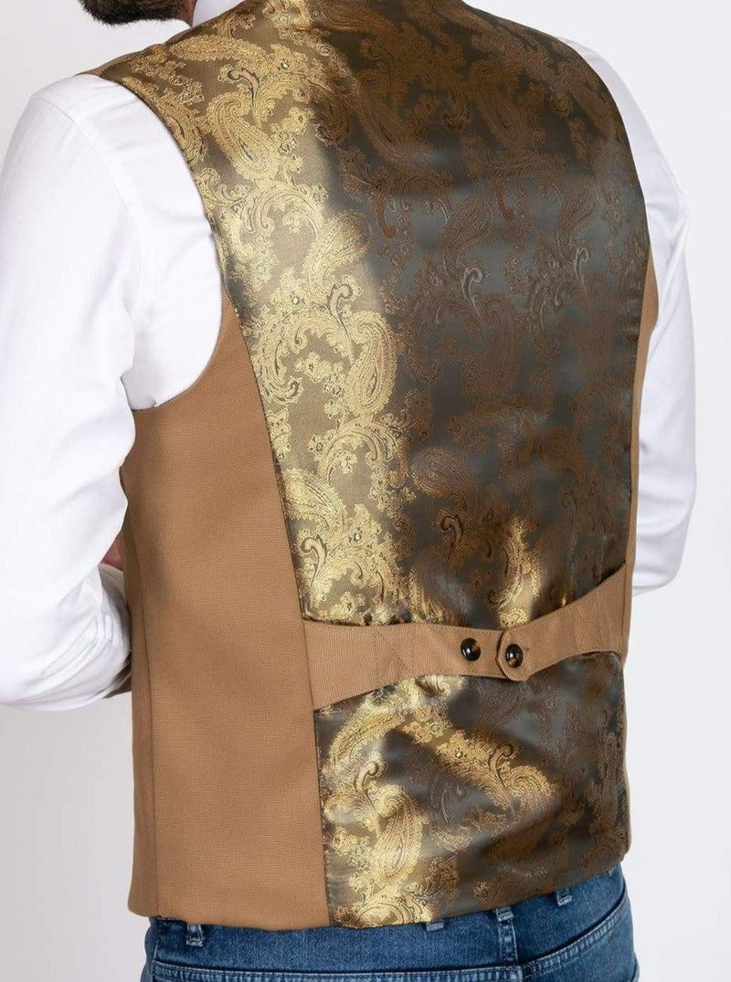 Marc Darcy Kelly Mens Tan Single Breasted Waistcoat - Suit & Tailoring