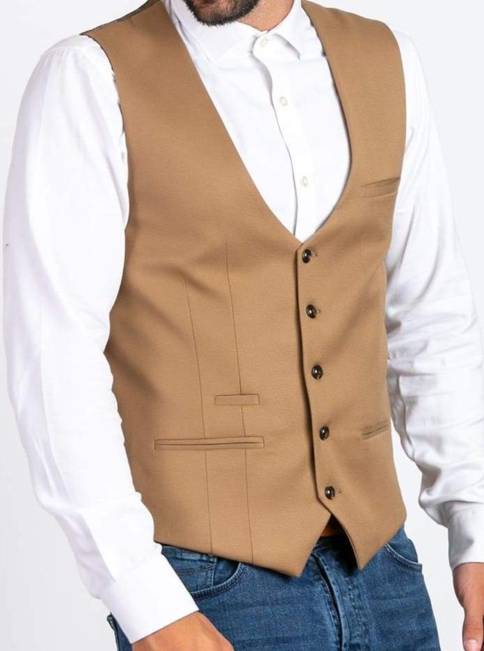 Marc Darcy Kelly Mens Tan Single Breasted Waistcoat - Suit & Tailoring