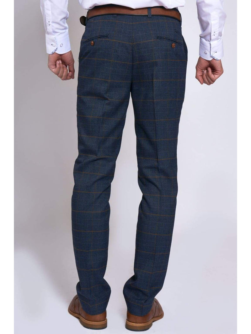 Marc Darcy Marine Navy Check Trousers - Suit & Tailoring