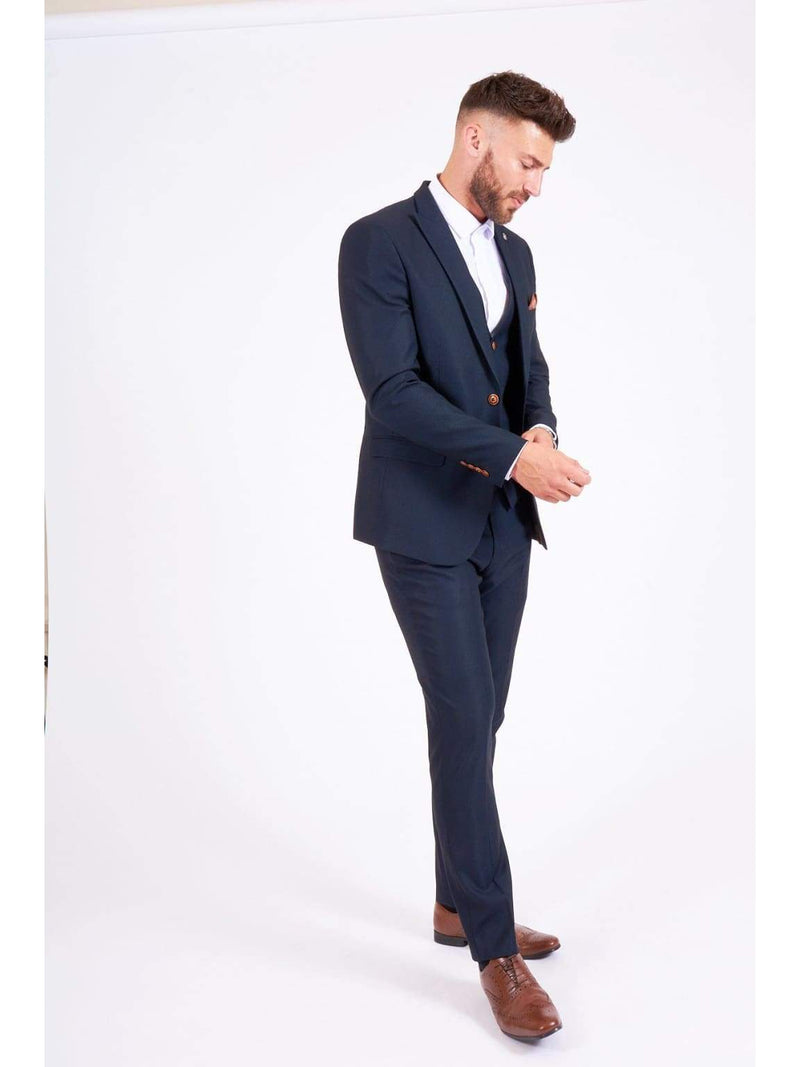 Marc Darcy Max Navy Three Piece Suit with Contrast Buttons - Suit & Tailoring
