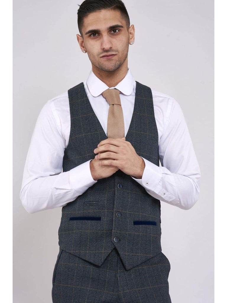 CHIGWELL - Blue Tweed Check Three Piece Suit – Marc Darcy