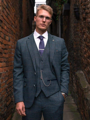 Marc Darcy Scott Blue Tweed Check Waistcoat