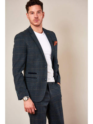 Marc Darcy Scott Blue Tweed Check Blazer - Suit & Tailoring